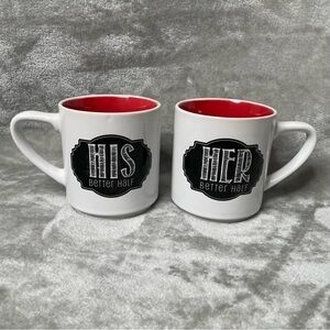 Pier 1 Imports His & Her Better Half Stoneware Coffee Mugs Set of 2 White Black